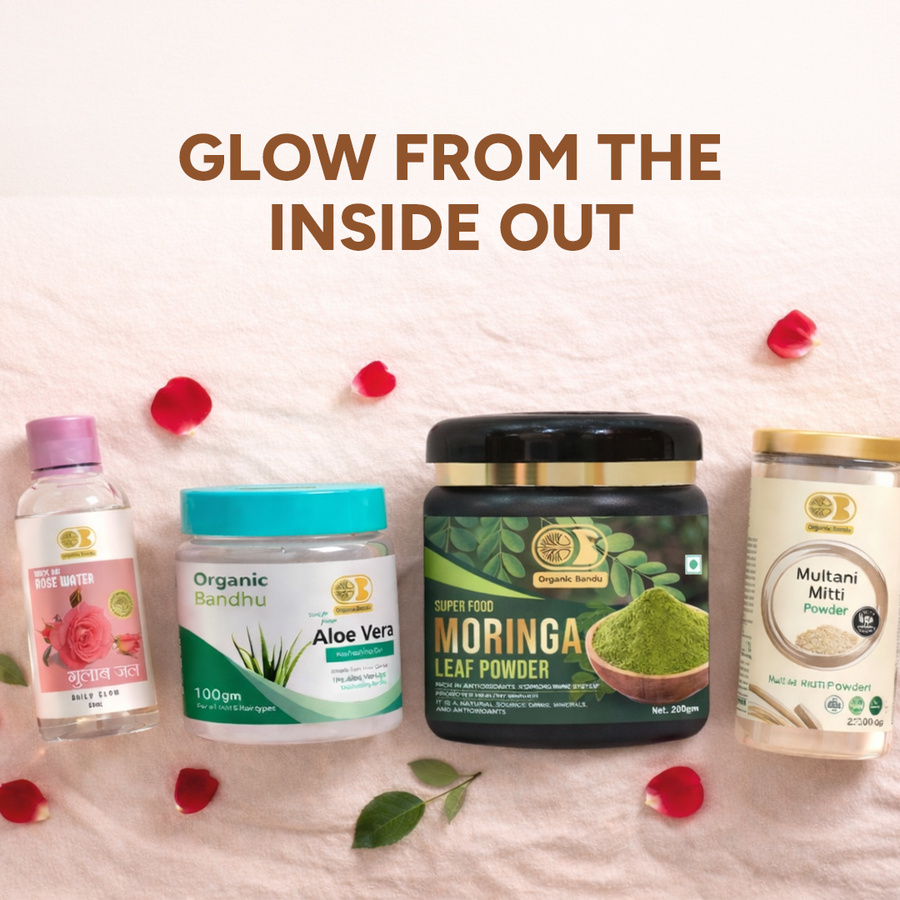 Complete Glow Skincare Set(Multani Mitti + Rose Water + Aloe Vera Gel + Moringa Powder 100g)