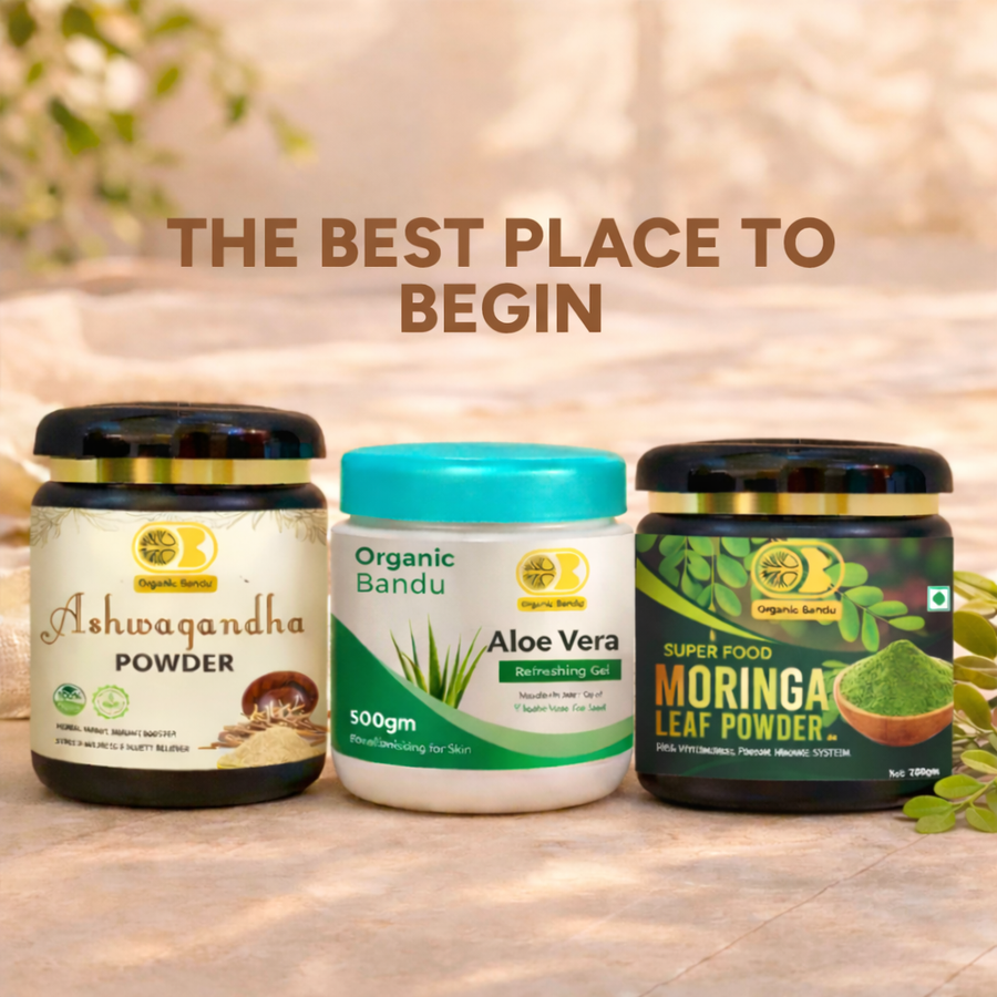Starter Wellness Kit(Moringa Powder 200g + Ashwagandha Powder 200g + Aloe Vera Gel )