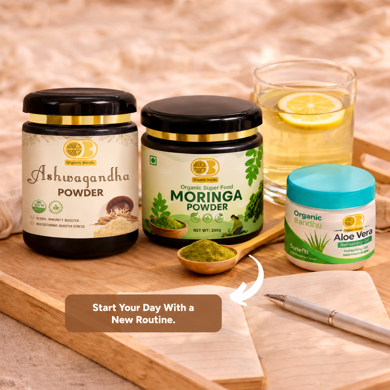Starter Wellness Kit(Moringa Powder 200g + Ashwagandha Powder 200g + Aloe Vera Gel )