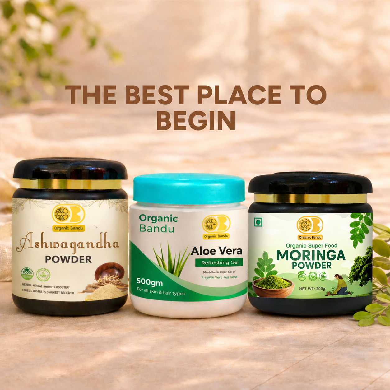 Starter Wellness Kit(Moringa Powder 200g + Ashwagandha Powder 200g + Aloe Vera Gel )