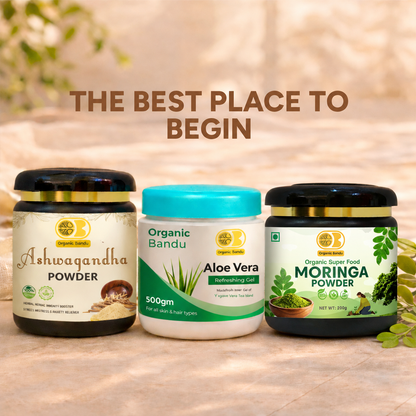 Starter Wellness Kit(Moringa Powder 200g + Ashwagandha Powder 200g + Aloe Vera Gel )