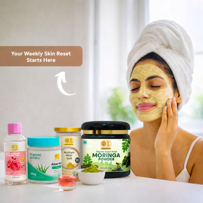 Complete Glow Skincare Set(Multani Mitti + Rose Water + Aloe Vera Gel + Moringa Powder 100g)