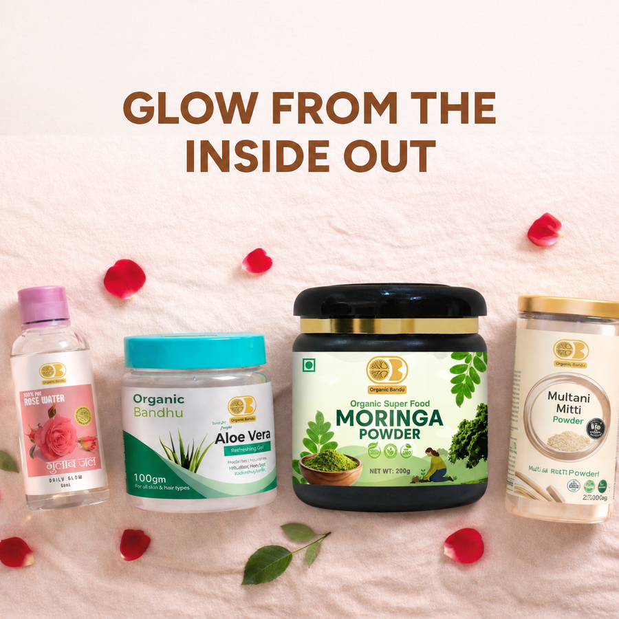 Complete Glow Skincare Set(Multani Mitti + Rose Water + Aloe Vera Gel + Moringa Powder 100g)