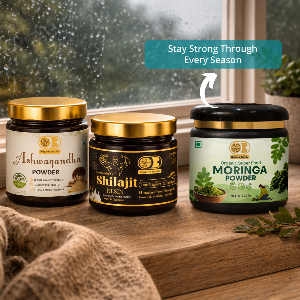Immunity Shield Kit (Moringa Powder 200g + Shilajit Resin + Ashwagandha Powder )